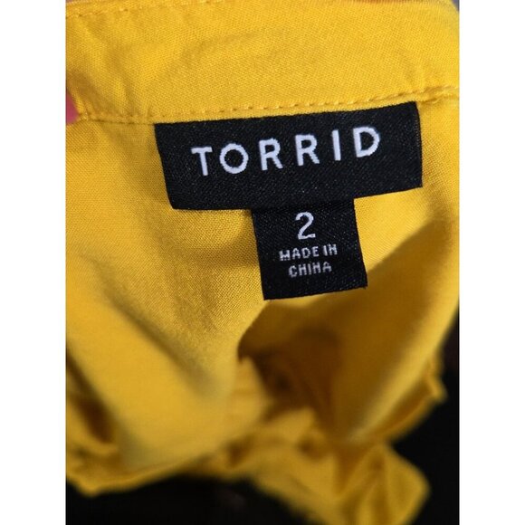 Torrid Top Yellow Challis Tie Frint Button Down Tank size 2 Summer Lightweight - Picture 6 of 9